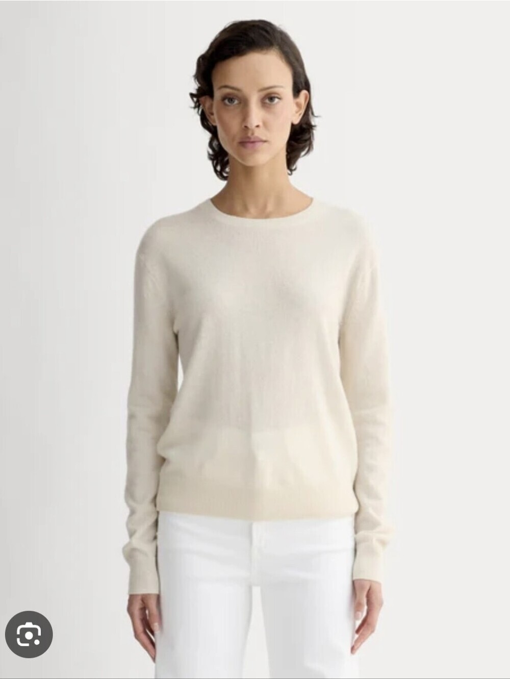 Everlane Classic Crewneck Wool/Cotton  Lightweight Transitional Sweater in Ivory